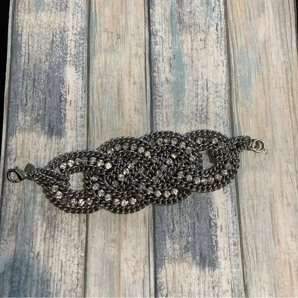 Stella‎ & Dot Petra Braided Chain Bracelet Retired Rhinestones 7"